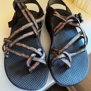 Brown and Coral Chacos
